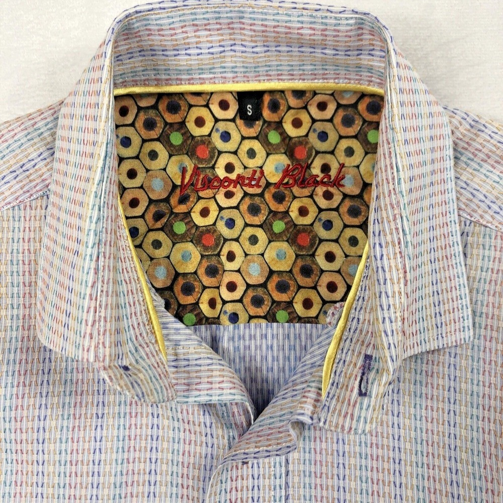 Visconti Black Shirt Men's S Striped Multicolor Flip Cuff Button Up Long Sleeve - Picture 10 of 14